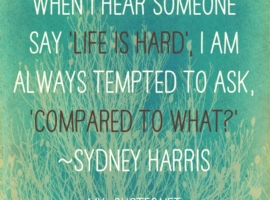 When I hear somebody sigh, ‘Life is hard,’ I am always tempted to ask, ‘Compared to what?’” ~Sydney Harris