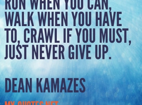 Run when you can, walk when you have to, crawl if you must, just never give up. Dean Kamazes
